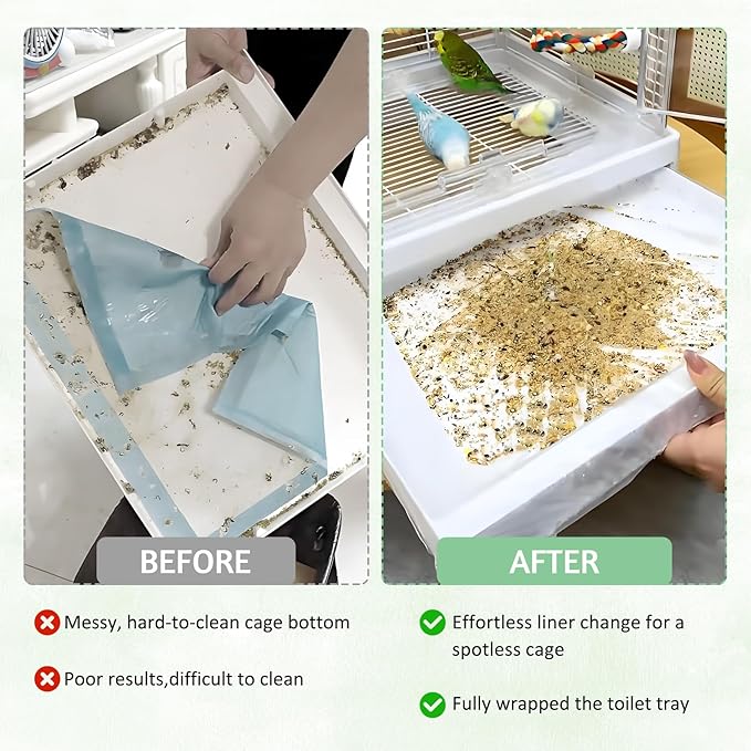 Tfwadmx 50 PCS Disposable Bird Cage Liner Bags 34'' x 22'' Plastic Parakeet Cage Tray Liners Oversized Plastic Tray Covers for Birdcage Parrots Cockatiels