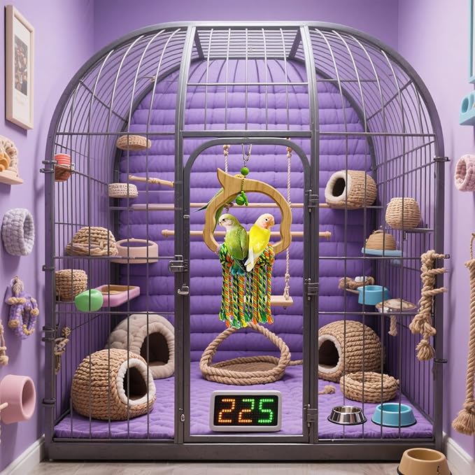 Bird Swing for Conures – Extra Strong Natural Wood and Rope Hanging Toy for Medium-Sized and Small Birds,Cage Perch Accessory for Parakeets,Cockatoos,Parakeets,African Greys,Budgerigar,Lovebird