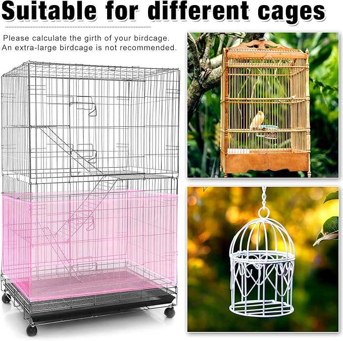 Shappy Large Bird Cage Seed Catcher,Bird Cage Cover Net Skirt Guard,Adjustable Soft Airy Mesh Net for Parrot Parakeet Macaw(118 x 15 Inch/ 300 x 37 cm,Light Pink)