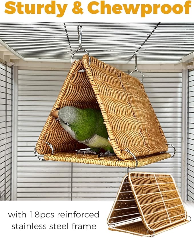 Chewproof Steel Frame Cockatiel Bird Nest for Cage, Washable Bird Bed Hammock for Medium Parrots Like Sun Conure, Quaker, Bird Tunnel Parakeet Nest, Parakeet Bed House Hut for Lovebird, Budgie