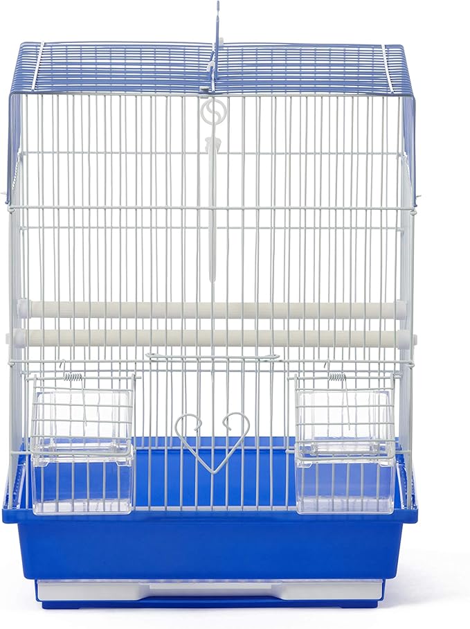 Prevue Pet Products Parakeet Square Roof Bird Cage with Handle - Carrier for Home or Travel, Small Bird Accessories, Easy Storage, for Canaries, Budgies, Finches, Parakeets, and More - Blue & White