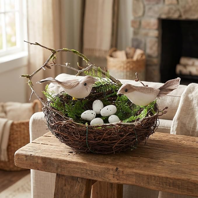 Hemoton 6" Bird's Nest with 5 Artificial Foam Eggs, Natural Swallow Rattan Birds Nests for Crafts, Natural Easter Decorations for Home Garden Party, Nido De Pajaros