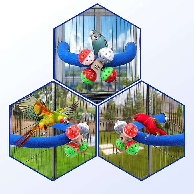 FrgKbTm U Shape Parrot Perch Stand Toy Bird Platform Sand Paw Grinding Clean Stick Exercise Conure Budgie Cockatiel Cage Accessories (Blue-Rotate)