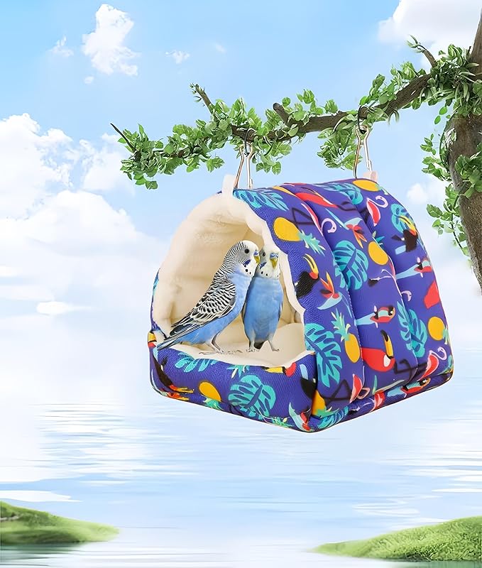 Bird Nest Plush Snuggle Hanging Hammock Bird Cave Parrot Sleeping Bed Shed Hut Hanging Tent for Hamster Macaw Budgies Parakeet Cockatiels Lovebird-Parrot (Dark Blue)