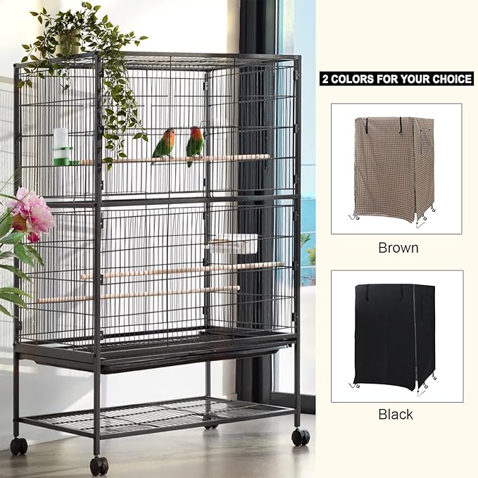 Ymiko Birdcage Cover Universal Windproof Cage Cover with Side Window Light Blocking for Large Bird Cages Hamster Cages Cat Cages Dog Cages (Black)
