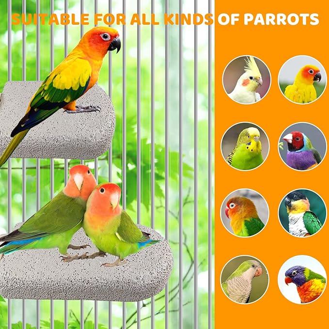 4 Pack Bird Beak Grinding Calcium Stone, Parrot Cage Perch Stand Platform Foot Claws Trimmer, Parrot Teething Stone Toy, Bird Cage Accessories for Parakeet, Hamster, Chinchilla, Small