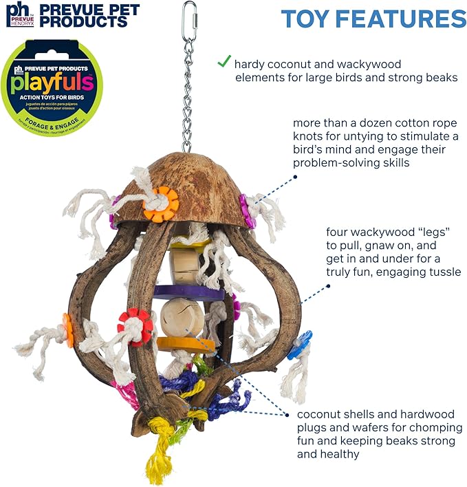 Prevue Pet Products Jellyfish Bird Toy - Accessories for Parrots, Conures, Cockatiels, Budgies, and Medium to Large Birds, Hanging Cage Toy for Foraging, Exploration, Beak Exercise and Enrichment