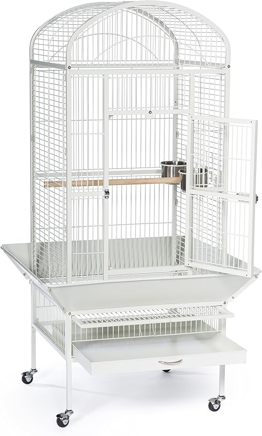 Prevue Pet Products Large Dome Top Bird Cage - Medium Steel Cage with Casters, Dual Locks, Seed Guards, and Perches, Ideal for Cockatiels, Conures, and Similarly Sized Birds - Chalk White