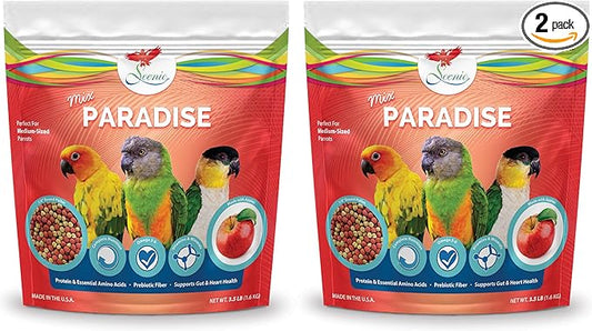 Scenic Mix Paradise Medium Parrot Food - 7 lb (2 x 3.5 lb Bags) - 1/4" Bird Pellets - Complete Nutrition for Sun Conures, Pionus, Senegals, Caiques & More