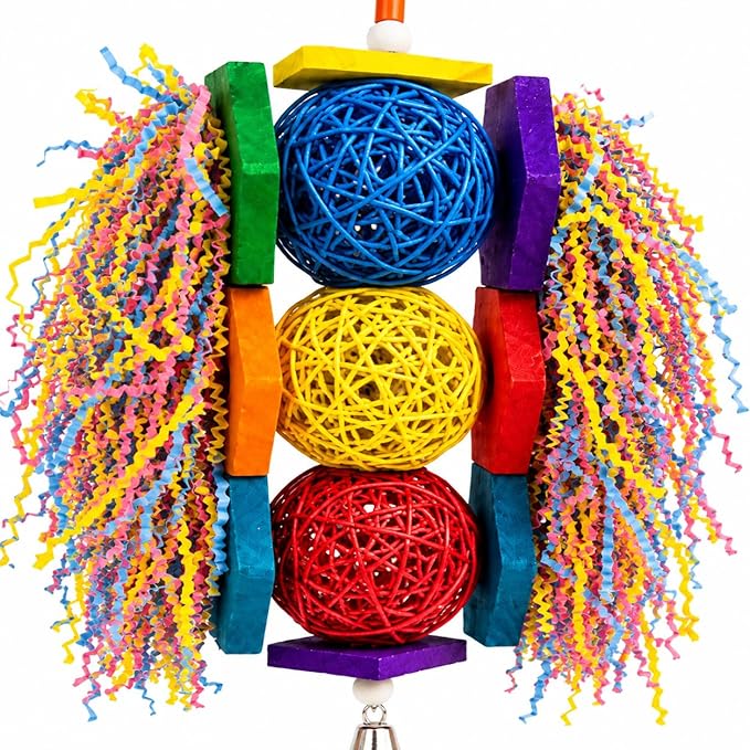 Bonka Bird Toys 1854 Tri Foraging Star 13" x 8" Natural Vine Ball Chew and Shred Toy for Medium to Large Birds Like Conures African Greys Amazons and Similar