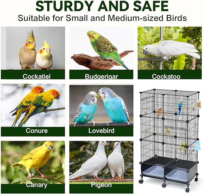 VISCOO Upgraded Encrypted 46-Inch Bird Cage, with Wooden Perches, Metal Parakeet Cage with Slide-Out Tray, Water Bottle&Feeder, Bird Cages for Parrot,Parakeets,Cockatiel,Lovebird,Small Mid-Sized Birds