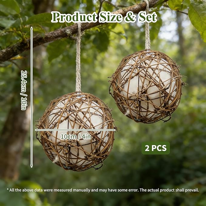 Gute Globe Hummingbird Nesters, Hummingbird Nesting Houses Set of 2, Bird Nesting Materials Holder, Refillable Balls Bird Nesting Station for Outdoor Wild Birds Wrens Finches Parrot (Small)