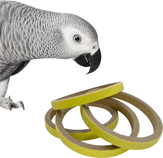 8005 by M&M Pk18 3.5 Inch Skinny Yellow Bird Donut - Pet Safe Compressed Cardboard Rings, Brightly Colored Outside Paper Layer, Great Fun for Pets to Shred with Beaks and feet