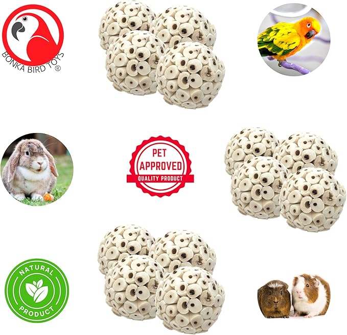 Bonka Bird Toys Mini Sola Atta Balls Foot Talon Craft Part Parrot Cage Toy Cockatiel, Conure, Caiques, and Similar Breeds (3892 Pack 12)
