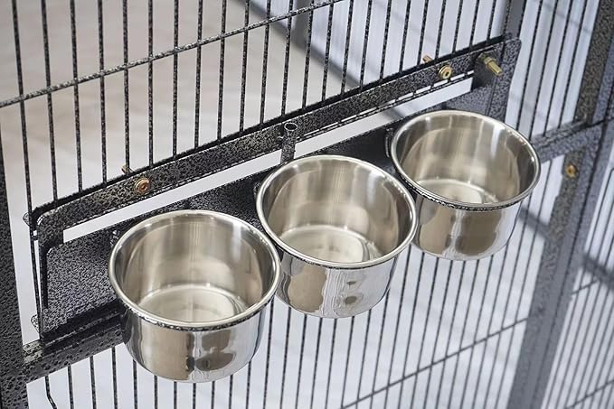 Stainless Steel Bird Cage Feeder Cup Set with Swivel Gate for Aviary Cage