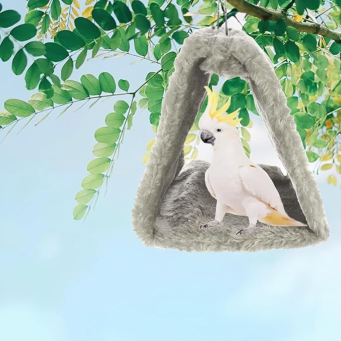 2 Pack Warm Bird Nest House Plush Hanging Snuggle Cave Bed Hanging Hammock Sleeping Bed Happy Hut for Parrot Parakeet Cockatiel Conure Cockatoo African Grey Macaw (Grey&Purple)