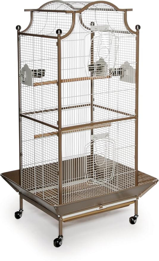 Prevue Pet Products Pagoda Cockatiel Cage - Tall Powder-Coated Steel Bird Cage with Rolling Stand, Seed Guards, and Perches, Ideal for Cockatiels and Medium Birds - Cocoa & Cream