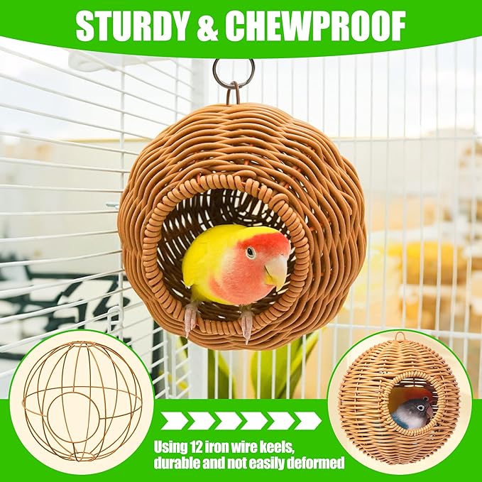 Bird Nest for Cage Hanging Small Bird Bed with Mat Washable Bird Hammock Hamster Toys Parakeet Nest Warm Bed House Cage Accessories for Parrot Finch Budgie Canary (Brown)