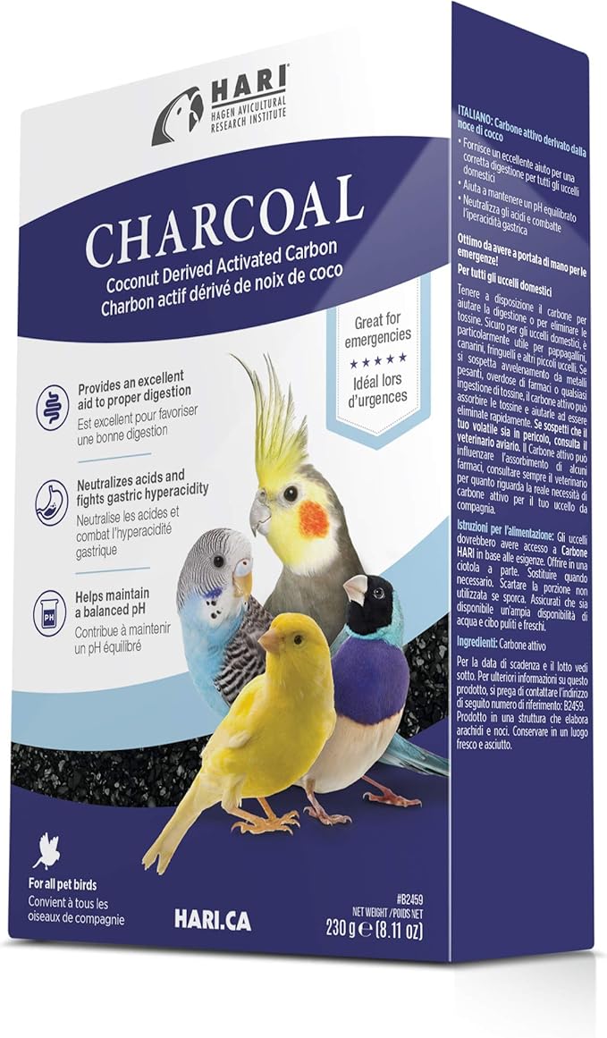 Hari Bird Charcoal, Coconut Derived Activated Charcoal, Aid in Digestion and Eliminate Toxins, Hagen Supplement for All Birds, 8.11 oz