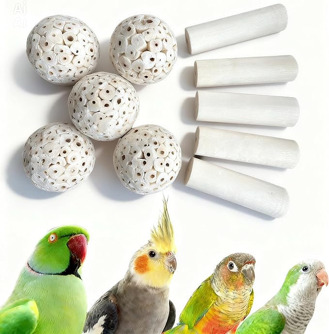 Sola Wood Bird Toy Bundle - Sola Balls & Sola Logs, Shreddable Chew Toys, Foot Toys, for Medium Birds, 10 Piece Set