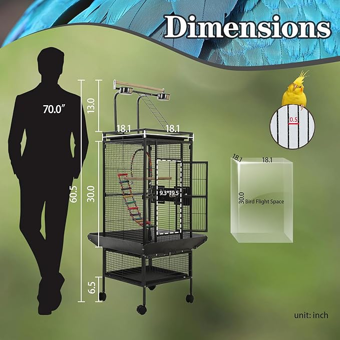 Large Bird Cages for Parrots,Bird Flight Cage for Parakeets,Cockatiel Cage for Birds,Large Parakeet Cage with Stand,Parrot Cages Cover,Seed Catcher,Toys,Feeders,Trays for Conure Canary Lovebird Budgie