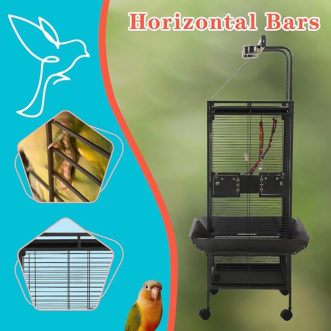 Large Bird Cages for Parrots,Bird Flight Cage for Parakeets,Cockatiel Cage for Birds,Large Parakeet Cage with Stand,Parrot Cages Cover,Seed Catcher,Toys,Feeders,Trays for Conure Canary Lovebird Budgie