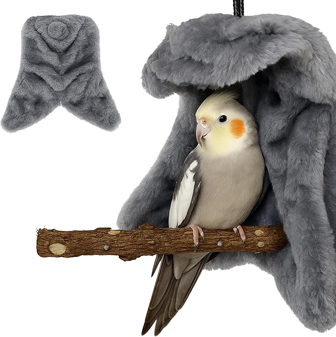 Bird Corner Fleece Blanket – Soft Cozy Cage Liner for Parrots, Conures, Cockatiels & Small Birds – 6-Inch Gray Hammock Snuggle Hut – Winter Warm Bird Cage Accessory (Large)