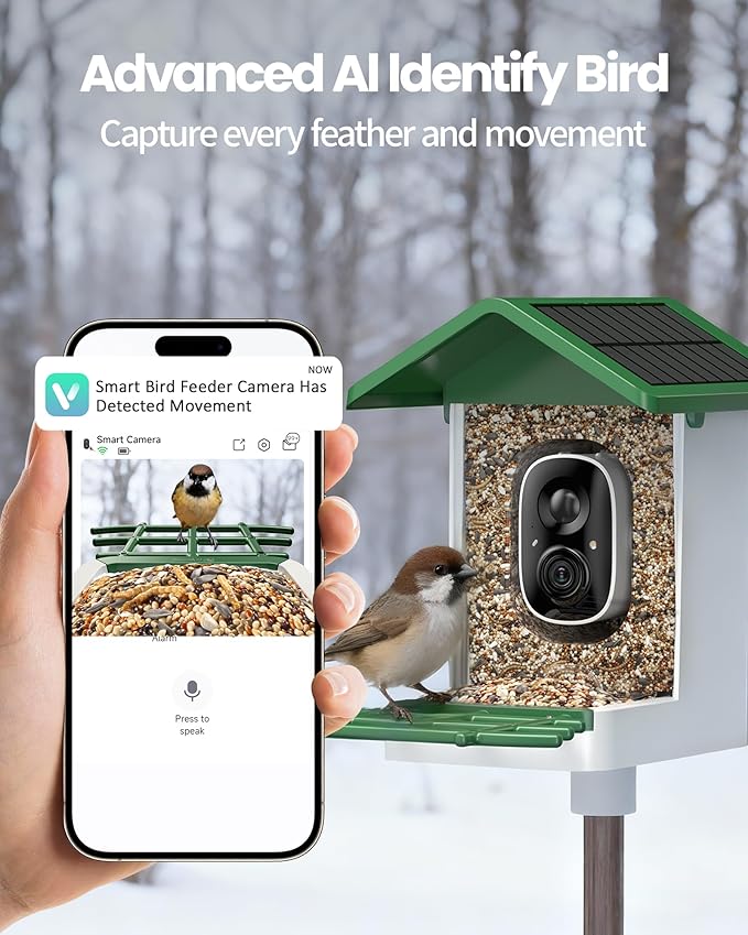 isYoung Smart Bird Feeder with Camera, 2.5K QHD, AI Identify 16000+ Birds,Dual Solar Panel, AI Auto-Capture & Motion Detection, IP65 Weatherproof,170° Field of View, Perfect Bird Watching Gift