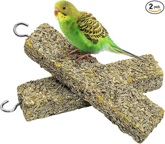 Fhiny 2 PCS Parakeet Treats, Natural Cockatiel Food Eucalyptus Leaves Mixed Grains Parrot Snack Sticks Bird Treats for Budgerigars Lovebirds Canaries Conurus Finches