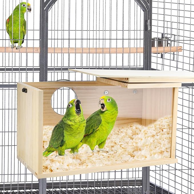 Parrot Nesting Box Cockatiel Nesting Box Bird Breeding Box House Handcrafted Wooden Acrylic Transparent Bird Box with Detachable Wooden Board for Parakeets Cockatiel Budgie Conure Parrot L