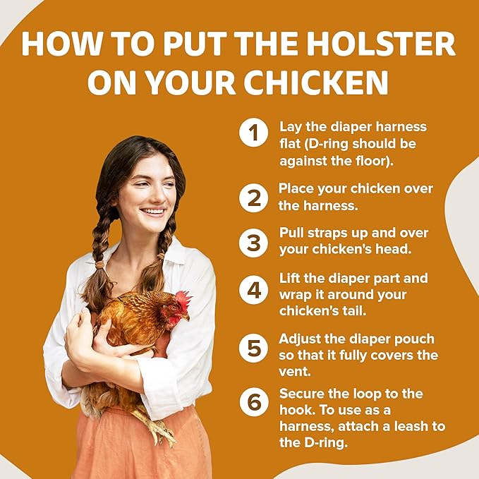 Hen Holster Premium Starter Kit - Bird Diaper, Wrap Around for Hens, Roosters, Ducks - Leak-Proof, Comfortable Bird Harness with Sewn-in Liner, Secure Hook & Loop Closure - Large, Tiger