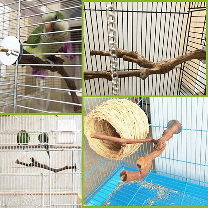 PINVNBY Bird Perches for Cage,3Pcs Parrot Perches Natural Grape Wood Birdcage Stands Pole 4Pcs Birds Toys Ball for Parakeet Lovebirds Budgies Cockatiels Finches
