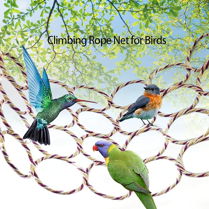 BNOSDM 3 Packs Bird Hemp Rope Net Swing Climbing Rope Net for Birds Parrot Ladder Macaw Hanging Hammock Activity Toy for Rats Parakeet Cockatiel Cockatoo Conure African Grey Budgie