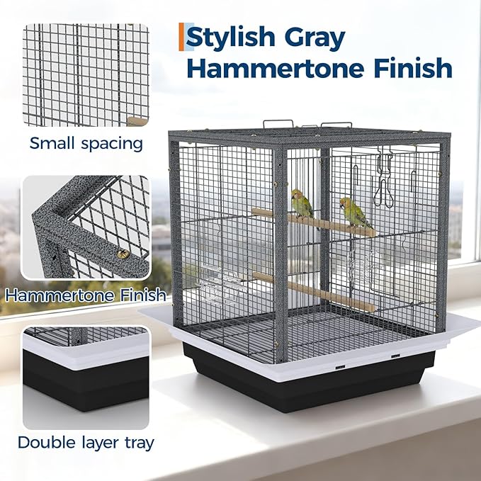 24 Inch Small Bird Cage with Stand, Medium Bird Carrier for Parakeets, Canaries, Lovebirds, Small Quaker, Cockatiels, Budgie, Green Cheek,Conure