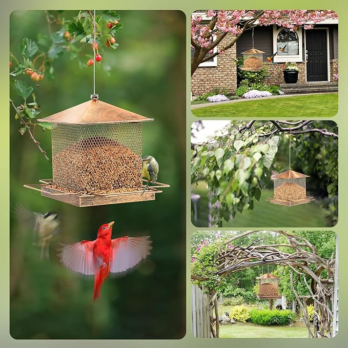 Bird Feeders for Outdoors Hanging - Large Capacity Heavy Duty Metal Squirrel Proof Wild Bird Feeders for Cardinal, Sparrow, Finch Etc in Backyard Garden