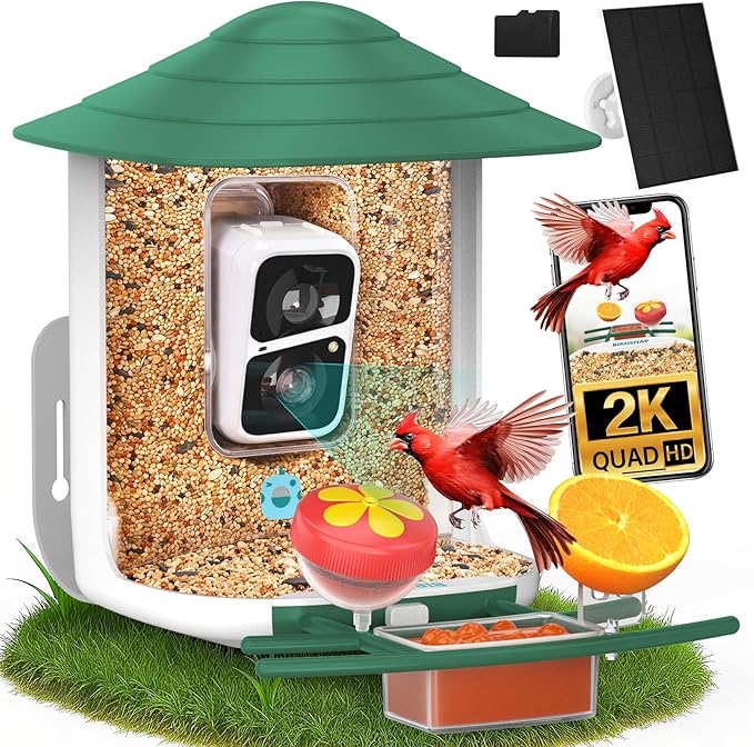 birdsnap® TUC Bird Feeder with Camera 2K HD Live with 32GB Card Auto Detect & Notify AI Identify Camera Birds Feeders Solar Powered Wireless Outdoors Backyard Gift for Mom Dad Birds Lover, 2.4G WiFi
