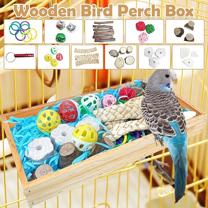 BNOSDM Bird Foraging Toys Box Colorful Parrot Foraging and Shredding Toy Boxes Natural Bird Toy Wooden Birds Chewing Toys for Parakeet, Conure, Cockatiel, Budgies, Lovebirds (Large)