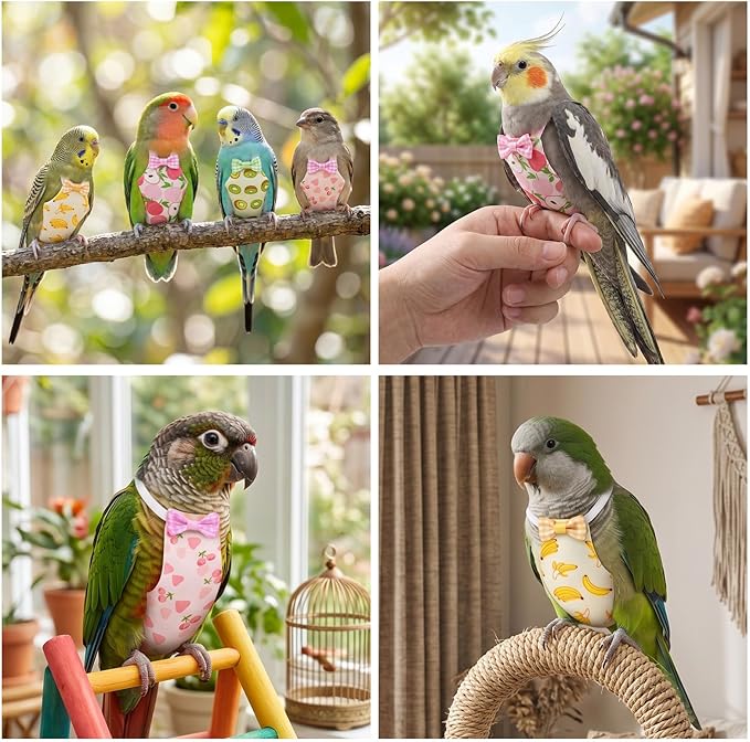 4 Pcs Bird Diaper Reusable Cute Pet Bird Parrot Diapers with Waterproof Inner for Cockatiel Budgie Canary