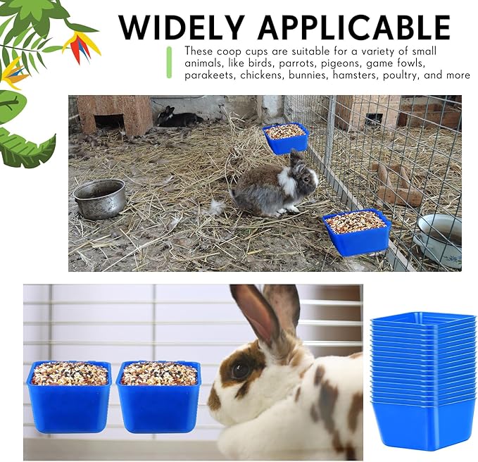 Maxdot 50 Pcs Cage Cups Chicken Feeder Cups 16 oz Hanging Bird Food Water Bowl Bunny Cage Feeding Dish for Pet Parrot Rooster Parakeet Gamefowl Poultry Pigeon(Blue)