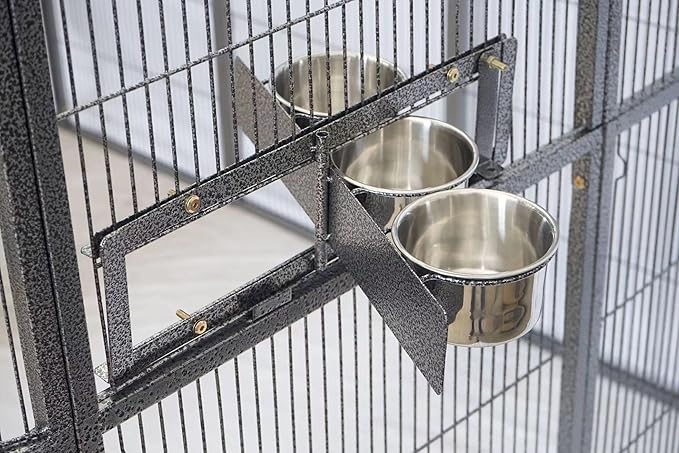 Stainless Steel Bird Cage Feeder Cup Set with Swivel Gate for Aviary Cage