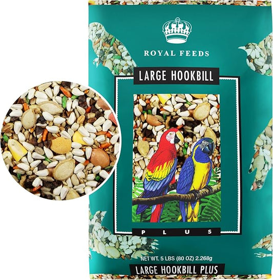 Large Hookbill Plus 5 Lbs, Parrot Food for Large Hookbills, Bird Seed for Healthy Balanced Diet, Parrot Bird Food for Amazon, Macaw, Cockatoo, African Grey for Growth, Energy & Digestive Health