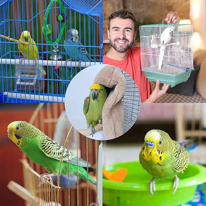 Corner Fleece Bird Blanket,Cuddle Nest Hanging Toy,Bird Comfort Corner Assorted Colors, Parrot Cage Snuggle Hut Warm Bird Nest House Bed Hanging Hammock Toy, for Parakeet Cockatiel Lovebirds Khaki L…