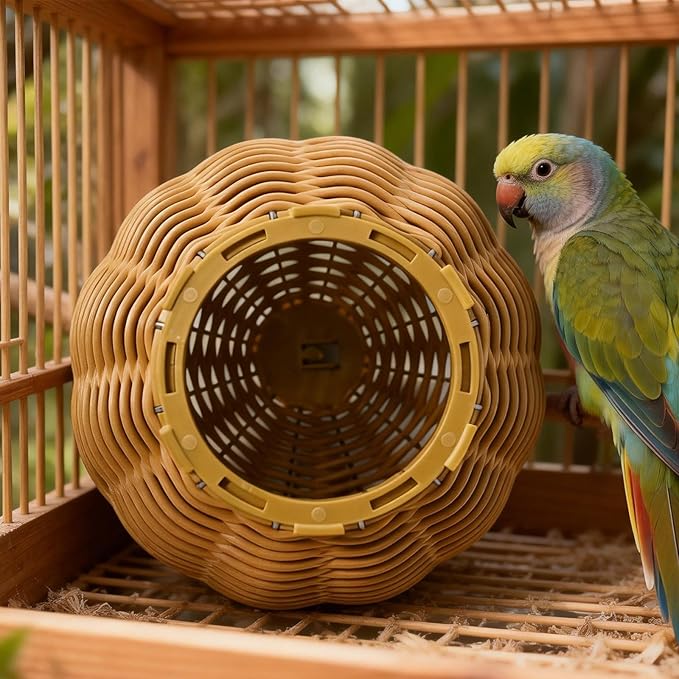 Imitation Rattan Bird Nest for Cage, Chew Resistant Parrot Nest House with Metal Frame, Egg Laying and Breeding Nest for Small Birds, Suitable for Budgies, Lovebirds, Cockatiels, Parakeets