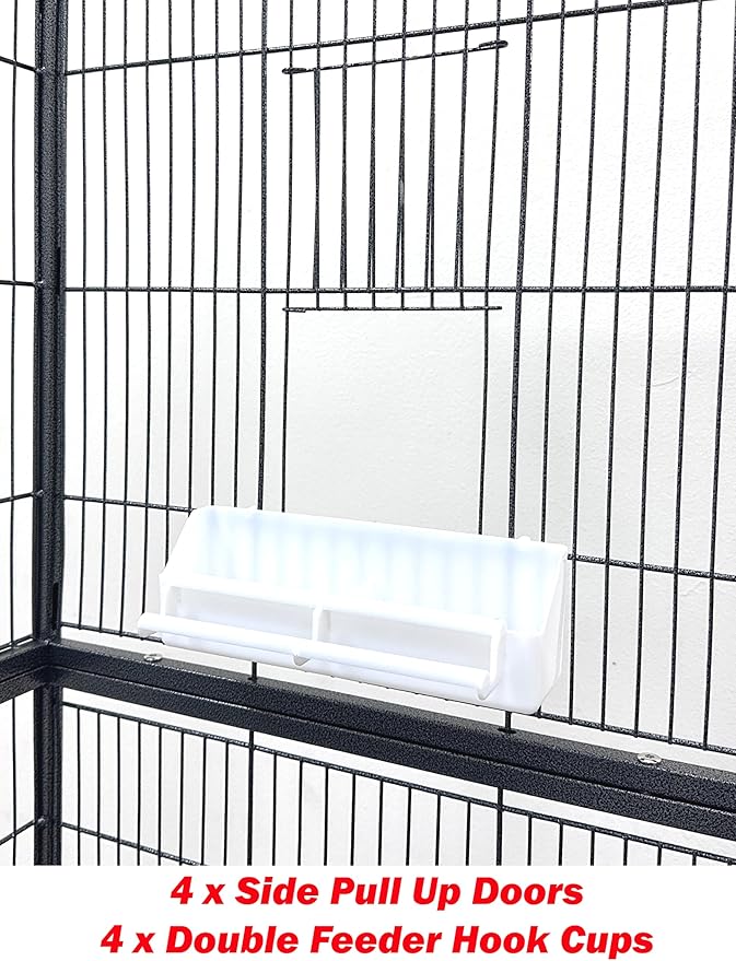X-Large Sturdy Wrought Iron Breeding Flights Canary Parakeet Cockatiel African Grey Lovebird Finches Parrot Home Cage Double Large Front Doors 4 Side Doors Bottom Storage Shelf On Lockable Wheels