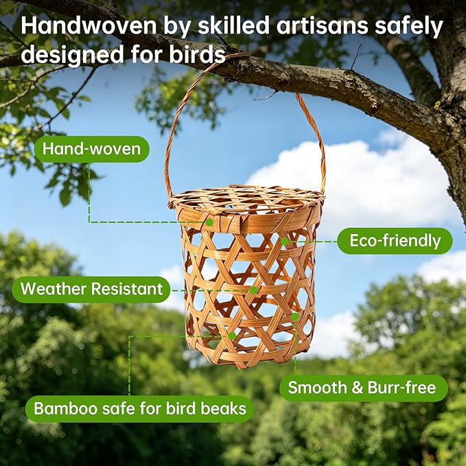 Birds Nests Material Holder,Hummingbird Nesters,Natural Material for Wild Birds,Refillable Bamboo Outdoor Birds Nesting Station,Can Be Filled with Pet Fur or Cotton