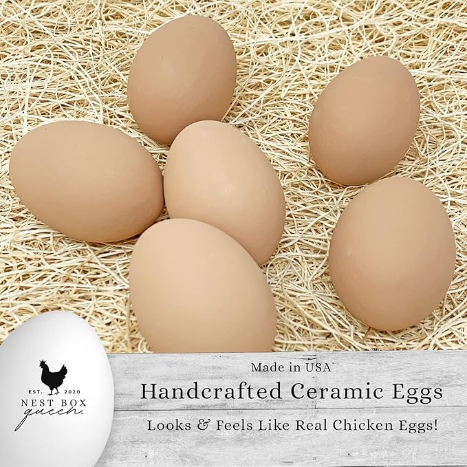 Nest Box Queen Brown Chicken Nest Eggs - 12 Ceramic Eggs for Nest Box Training & Home Decor