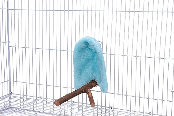 Comfort Corner Fleece Bird Blanket Parrot Cage Snuggle Hut Warm Bird Nest House Bed Hanging Hammock Toy for Parakeet Cockatiel Pigeon Small Animals Shelter Plush Bedding(Blue/S)