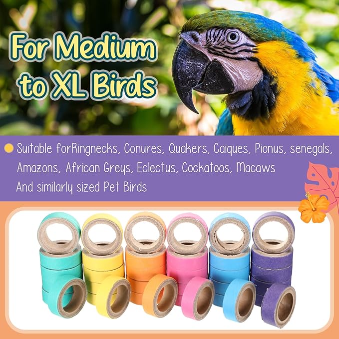 Skyygemm 60 Pcs Parrot Toys Bagels Bird Toys, Durable Cardboard for Bird Toy Bagels Chewing Shredding Foraging Foot for Medium Large Parrot, Macaw, African Greys Cockatoos Eclectus Senegal