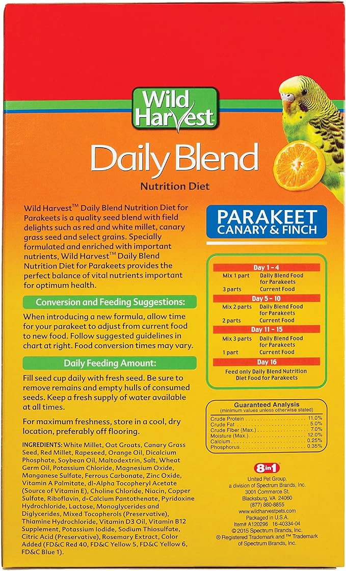 Wild Harvest Daily Blend for Parakeet, Canary, Finch & Small Birds, 2 Pounds (Pack of 4)