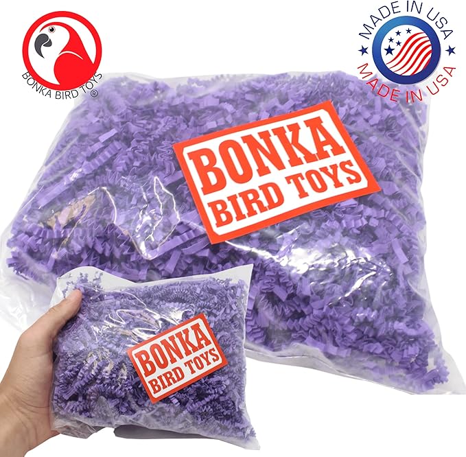 Bonka Bird Toys Colored Crinkle Shred Paper Chew Forage Nesting Treat Natural Multi-Use Craft Part Projects Cockatiels Parakeets Conures Amazons and Other Similar Birds (Purple)